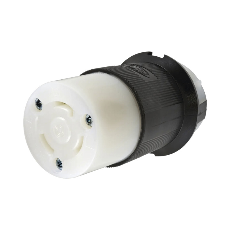 Conector Industrial con Bloqueo de Media Vuelta / 30 A 125 V CA / 2 Polos 3 Hilos / Color Blanco y Negro / Nema L530R
