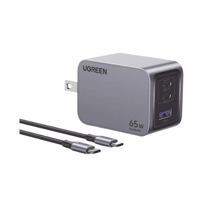 Cargador de 65W serie Nexode Pro | 3 Puertos de Carga Rápida | 2 USBC | 1 USBA | Tecnología GaNInfinity | PD31 de 65W / QC40 | Tecnología de Protección Térmica | Optimiza la Carga | Caja de Aluminio | Incluye Cable U