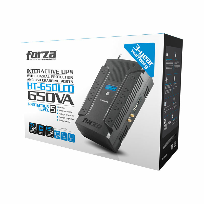 UPS INTERACTIVO FORZA HT-650LCD 650VA/390W, 12 SLDS, COAX, USB, SOBREMESA-120V image 6