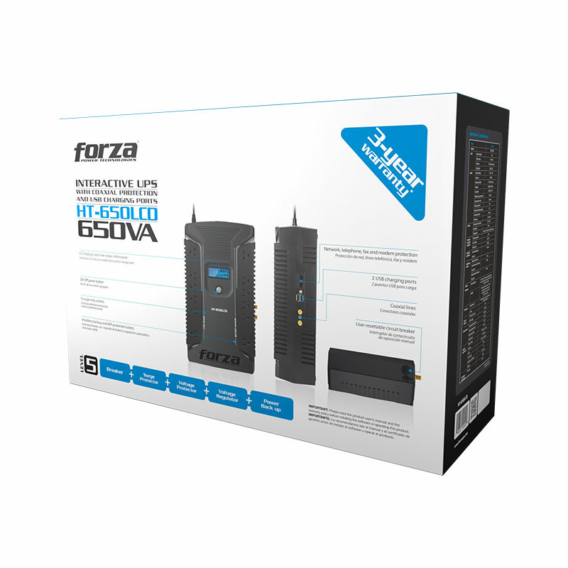 UPS INTERACTIVO FORZA HT-650LCD 650VA/390W, 12 SLDS, COAX, USB, SOBREMESA-120V image 7