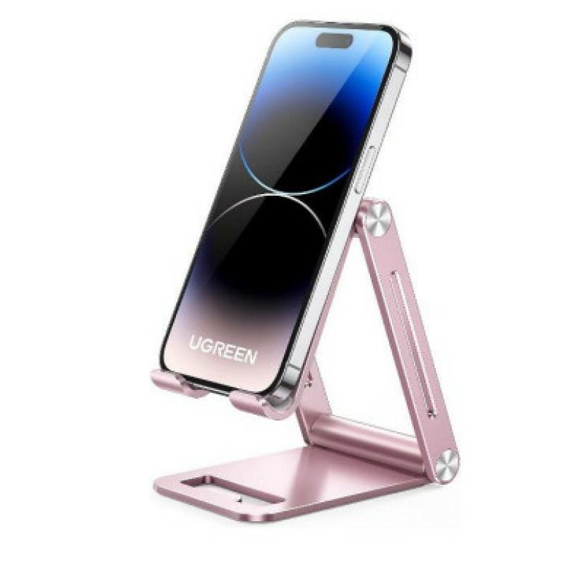 Soporte para Teléfono Celular de Aluminio / Angulo Ajustable / Amplia Compatibilidad con dispositivos de 47 a 79 / Antideslizante / Antiarañazos / Plegable / Color Rosa
