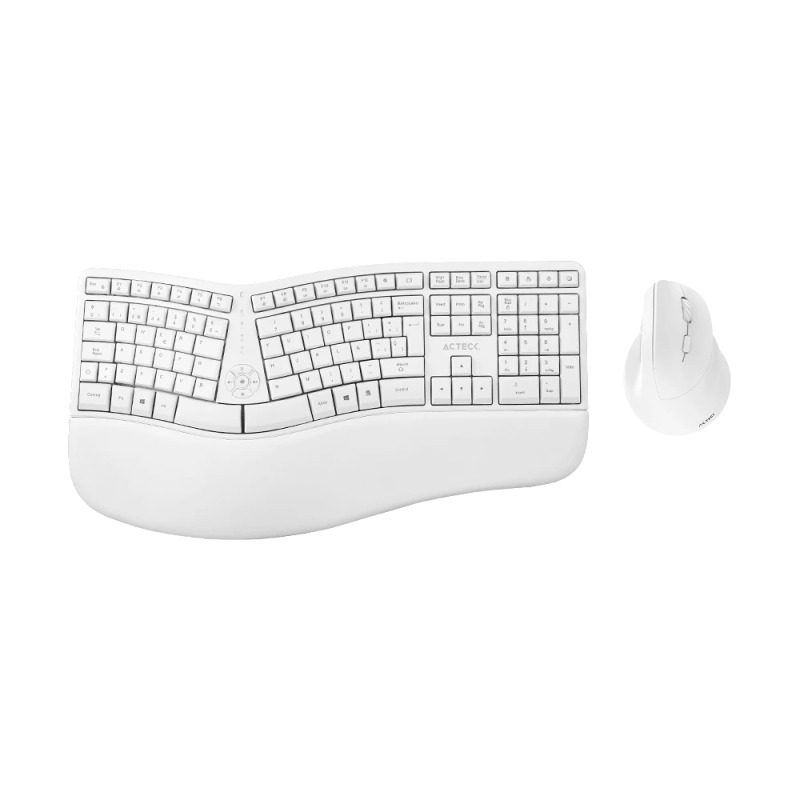 KIT ACTECK CREATOR VIRTUOS FITT MK770 / TECLADO Y MOUSE VERTICAL / INALAMBRICO / USB / MULTIMEDIA / 118 TECLAS / ESPAÑOL / RECARGABLE / 2400 DPI AJUSTABLE/ OPTICO / BLANCO / AC-936255