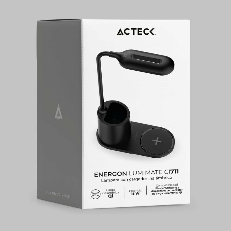 CARGADOR  ACTECK ENERGON LUMIMATE CI711 / INALAMBRICO QI / 15 W / APPLE - SAMSUNG / QI / 1 DISPOSITIVO / INCLUYE LAMPARA /  NEGRO / AC-937184 image 4