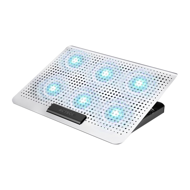 BASE ENFRIADORA ACTECK FROOST MAX B480 / 2 PUERTOS USB / 16 PULGADAS / 7 NIVELES / 6 VENTILADORES 10 W RMS / ALUMINIO / ANTIDERRAPANTE / BLANCO / AC-936163
