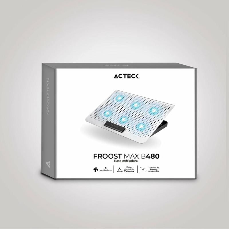 BASE ENFRIADORA ACTECK FROOST MAX B480 / 2 PUERTOS USB / 16 PULGADAS / 7 NIVELES / 6 VENTILADORES 10 W RMS / ALUMINIO / ANTIDERRAPANTE / BLANCO / AC-936163 image 5