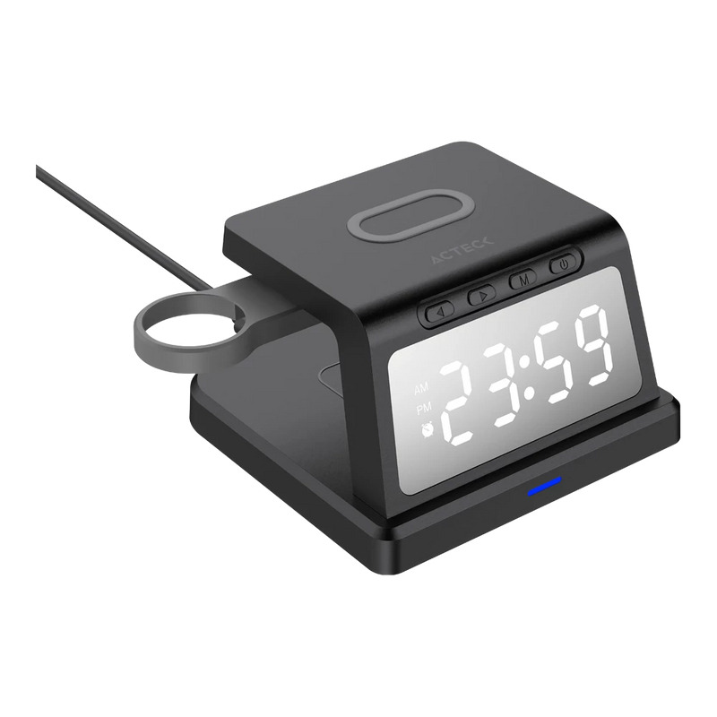 CARGADOR ACTECK ENERGON S-MATE CI730 / INALAMBRICO QI / 3W - 15 W / APPLE - SAMSUNG / 3 DISPOSITIVOS / RELOJ DIGITAL / NEGRO / AC-937146