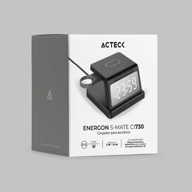 CARGADOR ACTECK ENERGON S-MATE CI730 / INALAMBRICO QI / 3W - 15 W / APPLE - SAMSUNG / 3 DISPOSITIVOS / RELOJ DIGITAL / NEGRO / AC-937146 image 4