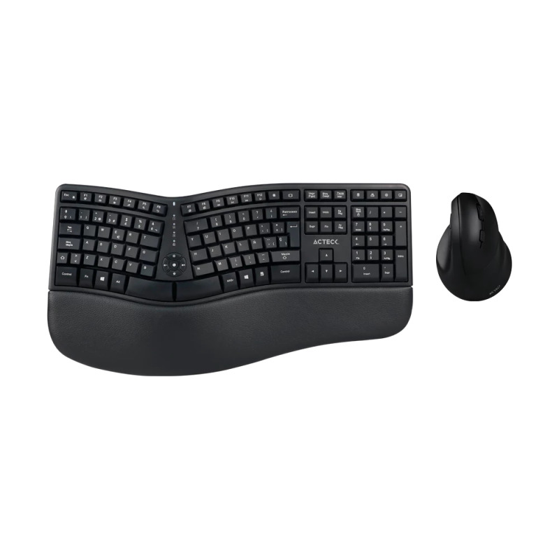 KIT ACTECK CREATOR VIRTUOS FITT MK770 / TECLADO Y MOUSE VERTICAL / INALAMBRICO / RECEPTOR USB / RECARGABLE / 118 TECLAS / ESPAÑOL / MULTIMEDIA / OPTICO / 2400 DPI AJUSTABLE / NEGRO / AC-936248