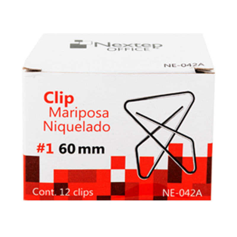 Clip Mariposa Nextep Niquelado #1 60mm Caja con 12 Clips