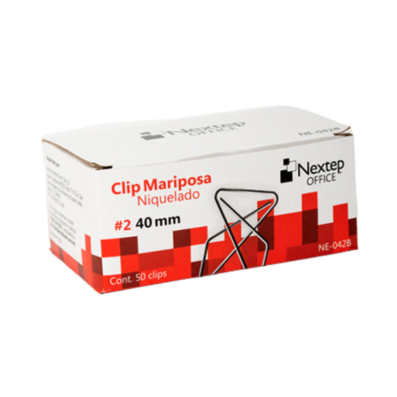 Clip Mariposa Nextep Niquelado #2 40mm Caja con 50 Clips
