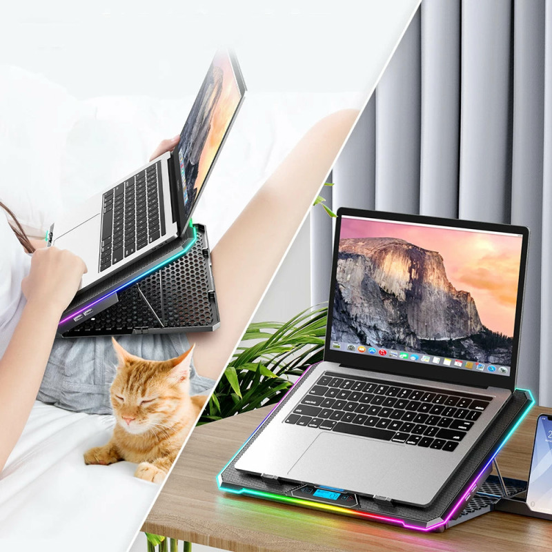 BASE ENFRIADORA BALAM RUSH EOLOX FREEZ EF707 / 17 PULG / 6 VENTILADORES / 2X USB / PANTALLA LCD / AJUSTABLE 8 NIVELES / ILUMINACION RGB / ANTIDERRAPANTE / NEGRO / BR-937429 image 5