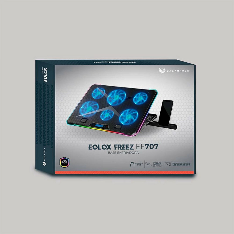 BASE ENFRIADORA BALAM RUSH EOLOX FREEZ EF707 / 17 PULG / 6 VENTILADORES / 2X USB / PANTALLA LCD / AJUSTABLE 8 NIVELES / ILUMINACION RGB / ANTIDERRAPANTE / NEGRO / BR-937429 image 6