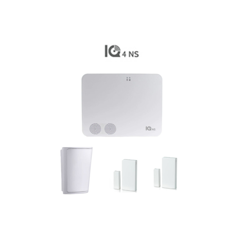 QOLSYS IQNS PACK - Paquete que contiene Sistema de Alarma IQ NS autocontenido sin pantalla, Power G 915 Mhz  1 sensor PIR inalámbrico PG9914 y 2 sensores magnéticos inalámbricos PG9914