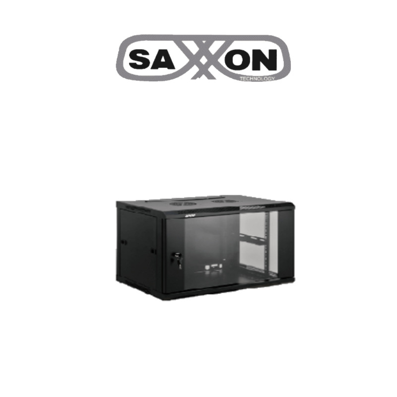 SAXXON  SXR4U5404A - Gabinete para Montaje en Pared  / Puerta de Cristal Templado / 4 UR / Ancho 53 cm x profundidad 40 cm x alto 21 cm 