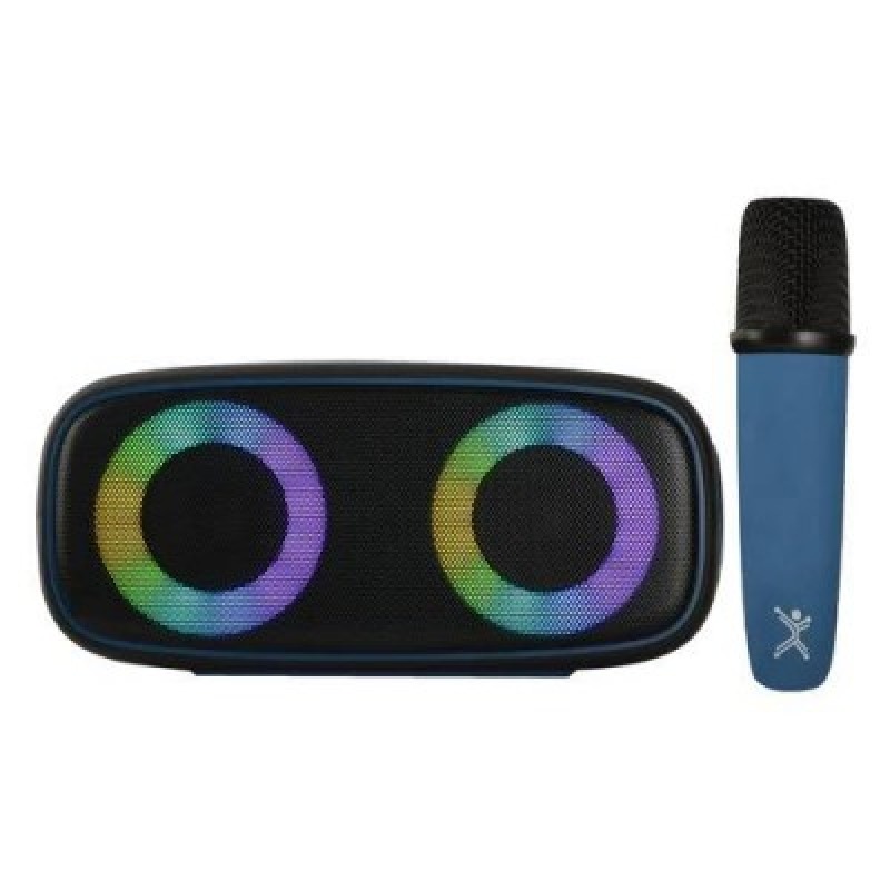 BOCINA INALAMBRICA BLUETOOTH PORTATIL CON MICROFONO KARAOKE RECARGABLE FUNCION TWS RESISTENTE A SALPICADURAS PERFECT CHOICE OUTDOORS LITE - AZUL