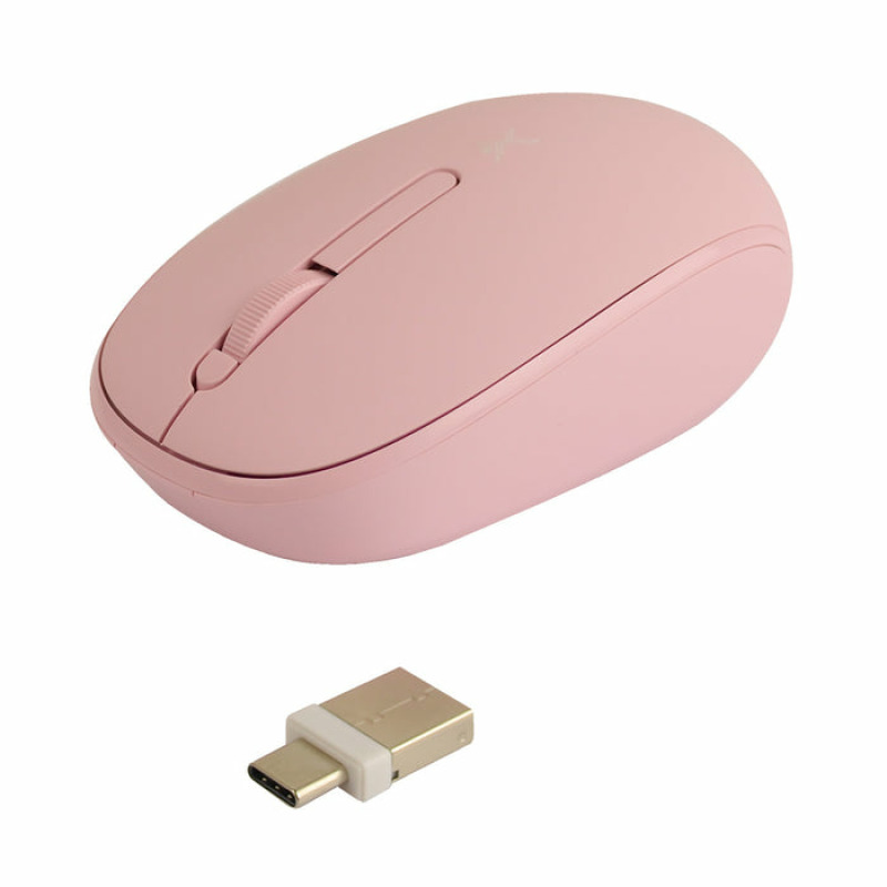 MOUSE INALAMBRICO OPTICO ERGONOMICO 1000 DPI RECEPTOR DUAL (USB Y TIPO C) SILENCIOSO PERFECT CHOICE WHISPER - ROSA image 3