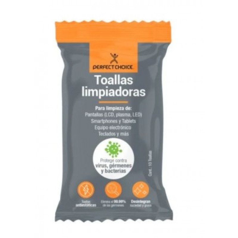 TOALLAS PERFECT CHOICE LIMPIADORAS PARA CELULARES Y TABLETS 10PZAS PC-030324
