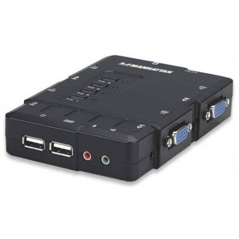 MANHATTAN 151269   - Mini Switch KVM Compacto de 4 Puertos/ Maneje/Controle 4 computadoras USB desde un Solo Teclado, Monitor y Ratón/ Conmutación de Audio y Micrófono/ Selección del Canal a Través de Botones y Teclas Definidas/  image 2