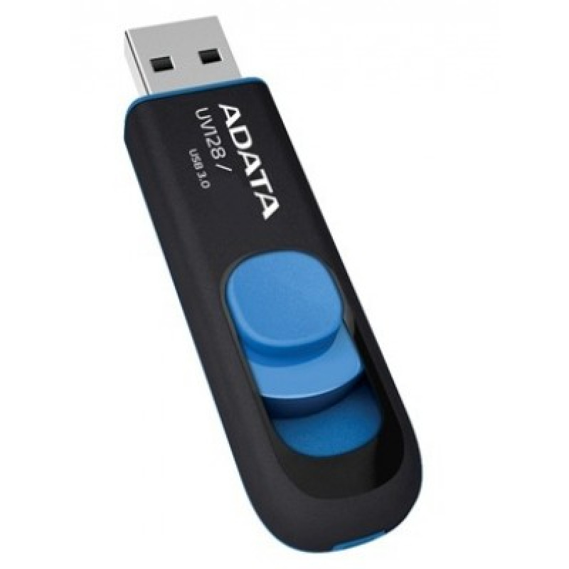 MEMORIA ADATA 64GB USB 3.2 UV128 RETRACTIL NEGRO-AZUL (AUV128-64G-RBE)