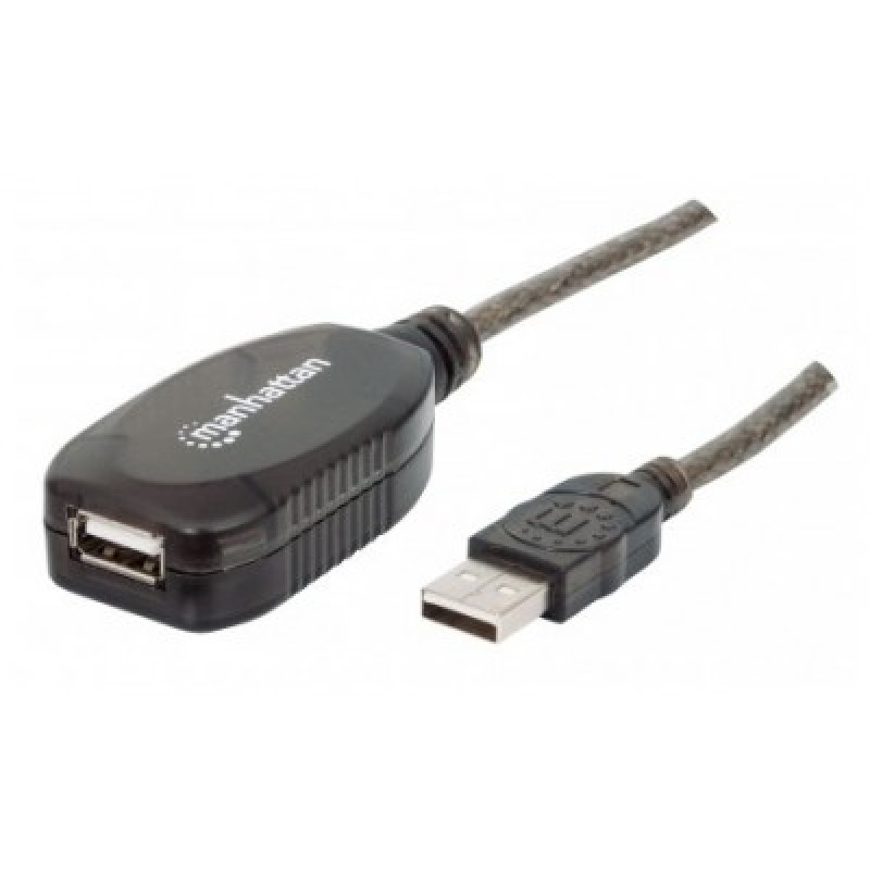 MANHATTAN 151573 - Cable de Extensión Activa USB de Alta Velocidad/ 10 Metros/ de USB A Macho - USB A Hembra/ Soporta Velocidades de Hasta 480 Mbps/ Cascadeable hasta 3 Dispositivos para 30 Metros/  