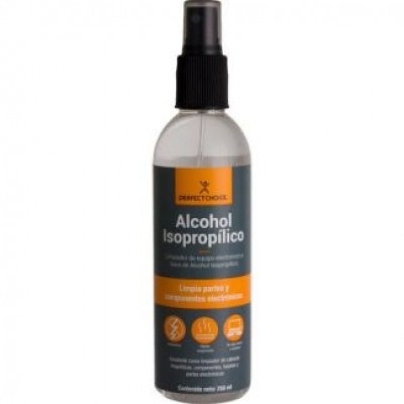 LIMPIADOR ALCOHOL ISOPROPILICO ANTIESTATICO PARA EQUIPOS ELECTRONICOS PERFECT CHOICE 250 ML