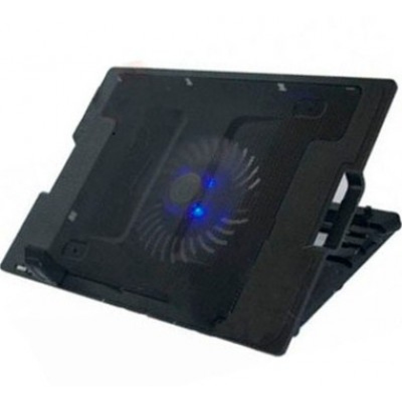 BASE ENFRIADORA BROBOTIX PARA LAPTOP  DE HASTA 17, CON VENTILADOR E ILUMINACION LED, ANGULO AJUSTABLE CON HUB USB, NEGRO