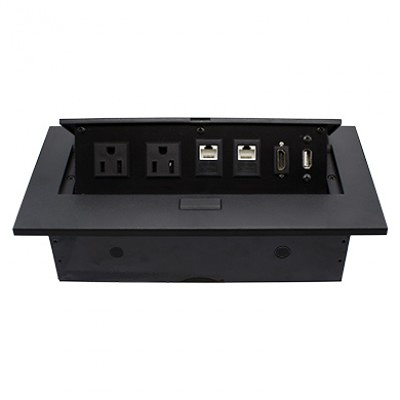 CAJA BROBOTIX PARA MESA HDMI X1, USB X1, CORRIENTE X2, RJ45 CAT6 X2, NEGRO