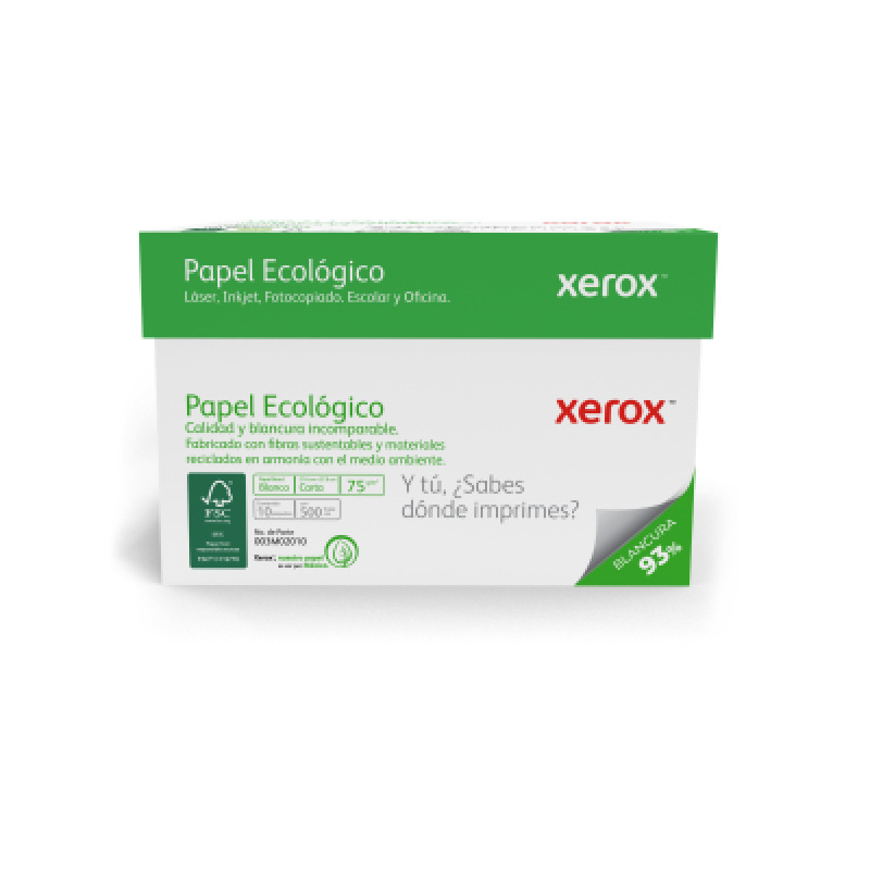 PAPEL BOND XEROX ECOLÓGICO CARTA 75 G/M2, 93% BLANCURA  CAJA CON 5,000 HOJAS