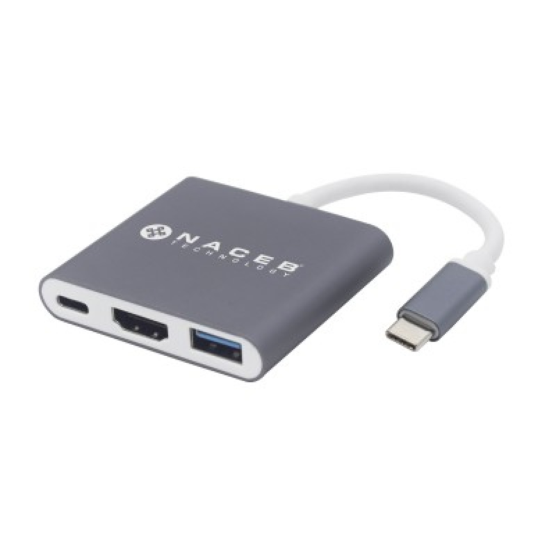 ADAPTADOR TIPO C NACEB A HDMI USB 3.0 Y PD COLOR PLATA (NA-0111)