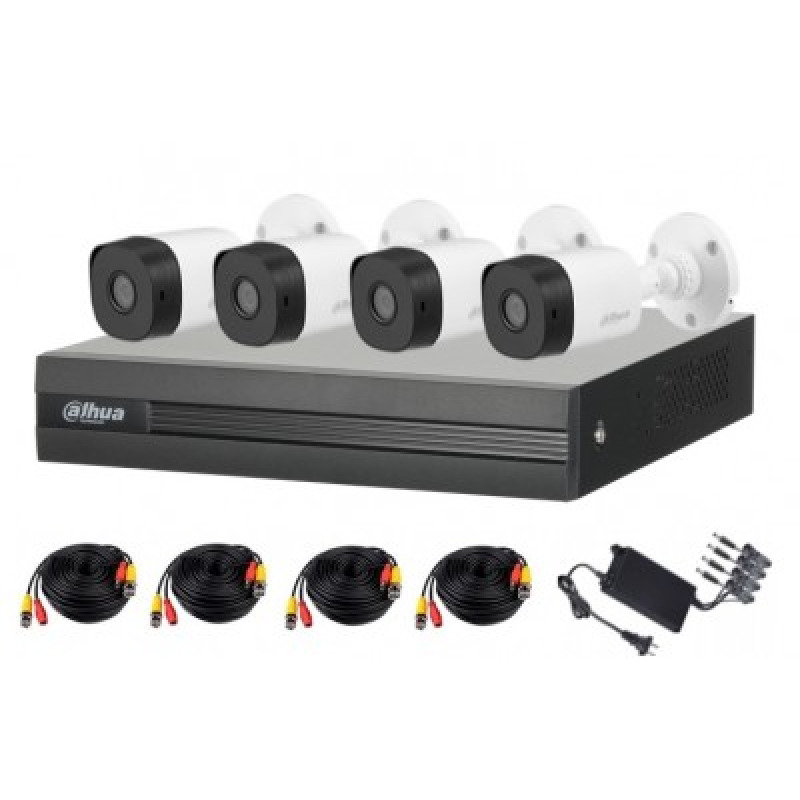 DAHUA KITXVR1B04-I1MP - Kit de 4 Canales de 1 Megapixel/ DVR Cooper-I WizSense/ Con IA/ H.265+/ 4 Camaras B1A11/ 4 Canales + 1 IP o Hasta 5 Canales IP/ 4 Canales SMD Plus/ Busqueda de Humanos y Vehiculos/ Accesorios Incluidos/ 