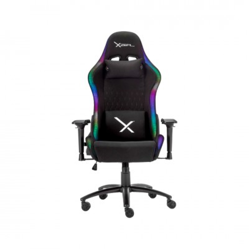 Sillas Gamer RGB X15, Control RGB, Tela Automotriz, Brazos 4D Piston clase 4 150kg, Reclinable 180º, Soporte Lumbar y Cervical, Estrella metalica negra