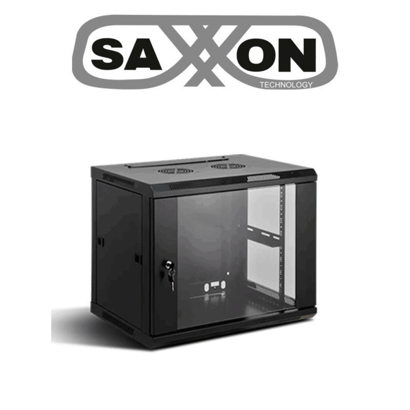 SAXXON SXR12U5412A - Gabinete de Pared Negro / 12UR / Fijo / Puerta de Vidrio Templado / Ancho 530 mm x profundidad 400 mm x alto 600 mm