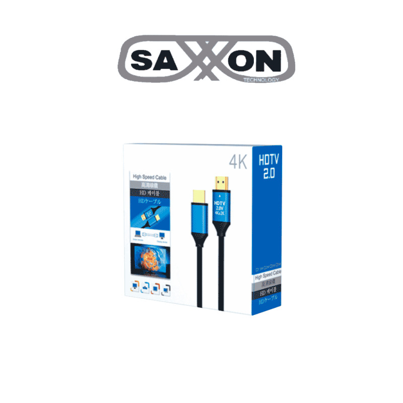 SAXXON SX015HDC - Cable HDMI de 1.5 metros de alta velocidad / Versión 2.0 / Resolución 4K / Canal de retorno de audio (ARC) / Video 3D / Blindado para reducir interferencias / Chapado en oro / Alta resistencia y durabilidad.