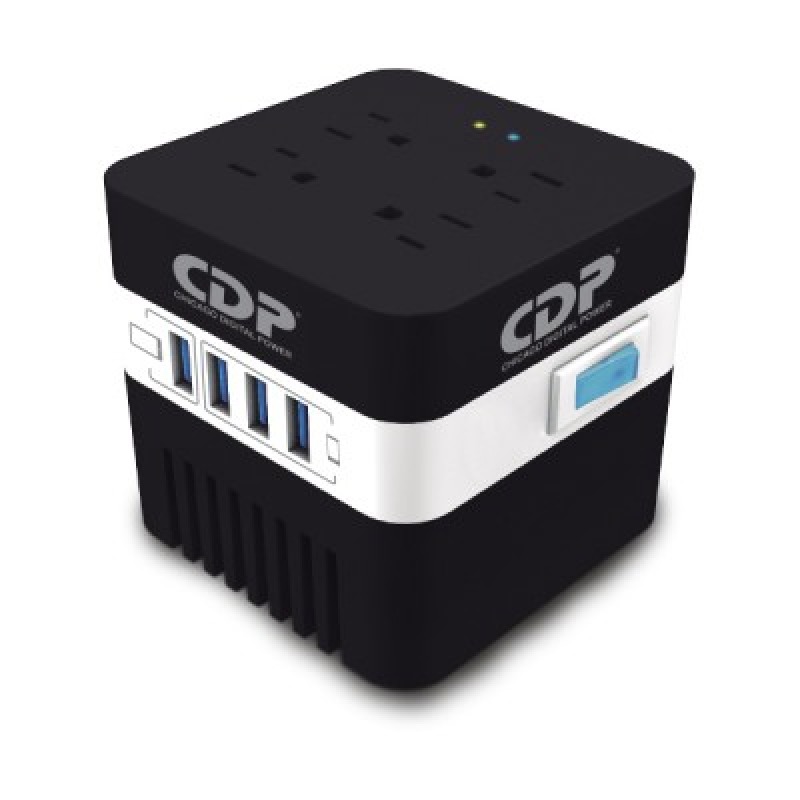 CDP RU-AVR 604- Regulador de Voltaje/ Supresión de Picos/ 600VA/300W/ 4 Puertos USB para Carga de 2.1A Max/ 4 Salidas Reguladas/ Indicadores Led/ Diseño Compacto image 2
