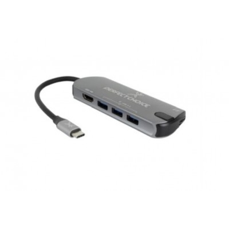 ADAPTADOR HUB CONECTOR USB TIPO C CON 3 PUERTOS USB A HEMBRA / 1 HDMI PERFECT CHOICE - GRIS image 2