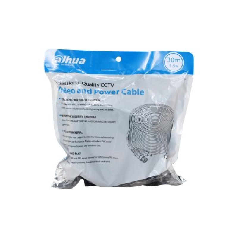 DAHUA DH-PFM942I-30-5 - Cable de 30 Metros Armado para Video y Energía/ Para Camaras Hasta 4k/ con Conectores BNC y de Energía/ Uso Exterior e Interior/ Cobre de Alta Pureza/ Soporta: AHD/CVI/TVI/CVBS/ 