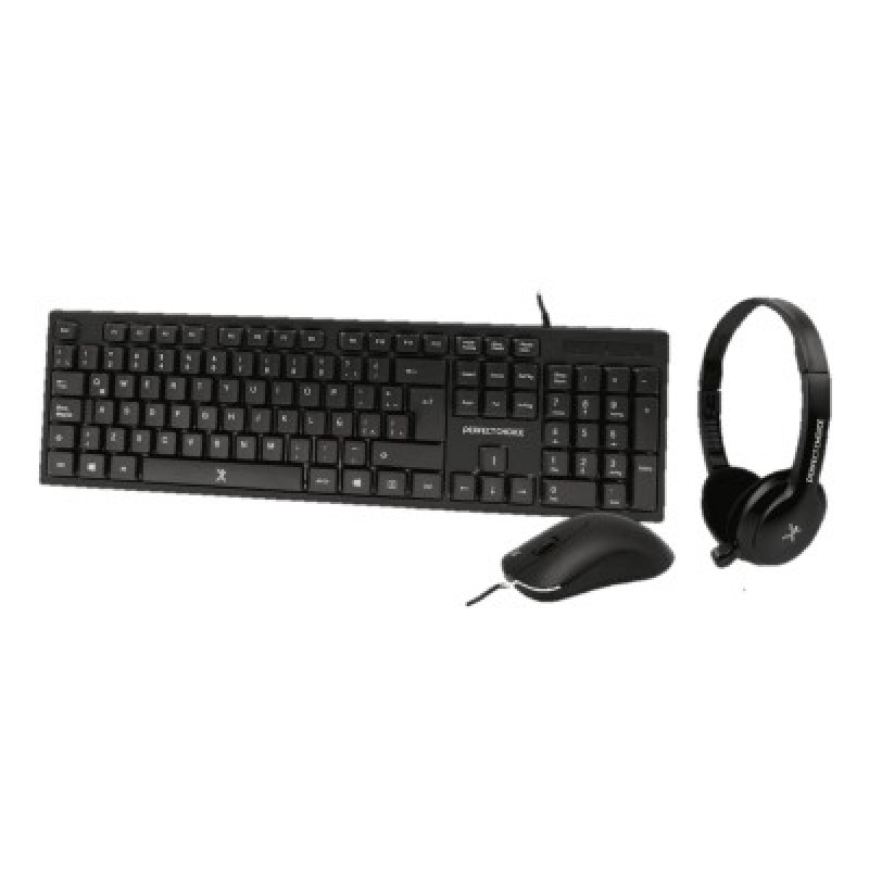 KIT TECLADO / MOUSE / DIADEMA CON MICROFONO INTEGRADO ALAMBRICOS CONECTOR USB / 3.5MM PERFECT CHOICE - NEGRO image 2