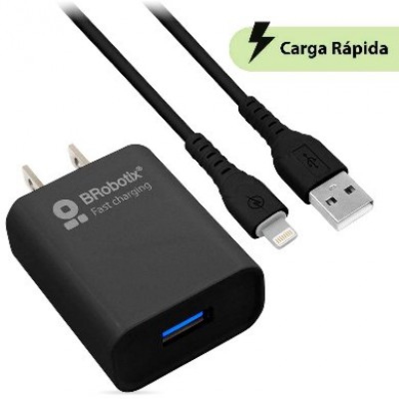 COMBO BROBOTIX CARGADOR DE PARED + CABLE USB-A A USB-C, CARGA RAPIDA, 18W, COLOR NEGRO