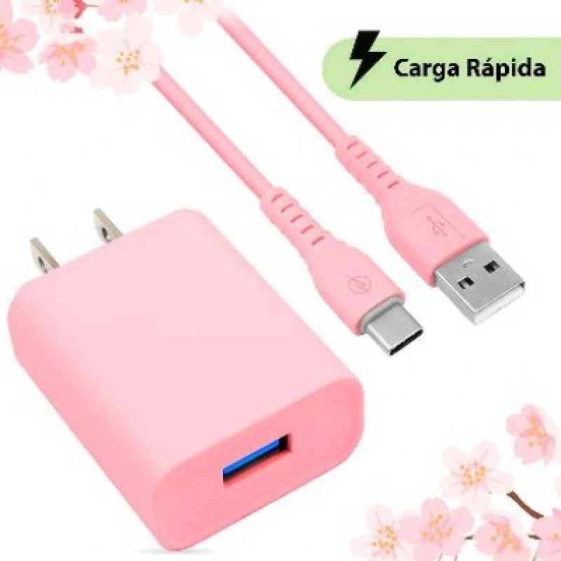 COMBO BROBOTIX CARGADOR DE PARED + CABLE USB-A A USB-C, CARGA RAPIDA, 18W, COLOR ROSA image 2