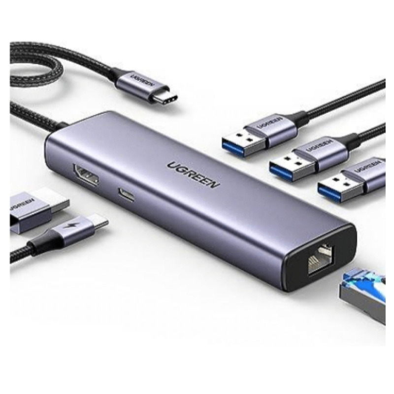 HUB USBC Docking Revodok 6 en 1 | 3 Puertos USBA 30 5 Gbps | USBC PD 100W | HDMI 4K30Hz | Entrada 1 RJ45 Gigabit Ethernet | Chip de Última Generación | Potente Disipación de Calor |  Caja de Aluminio