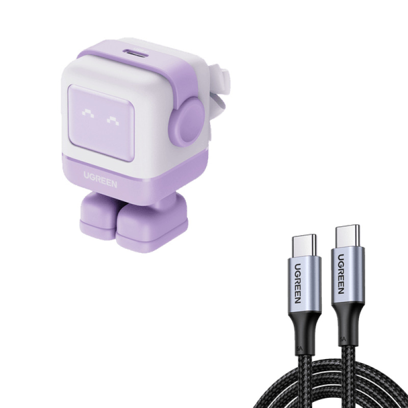 Cargador Mini GaNRobot 30W serie Nexode | 1 USBC de Carga Rápida | Tecnología GaN II | Multiprotocolo PD/QC/SCP/FCA | Carga Inteligente | Pantalla LED | Zapato Magnético Extraíble | Thermal Guard | Color Lila