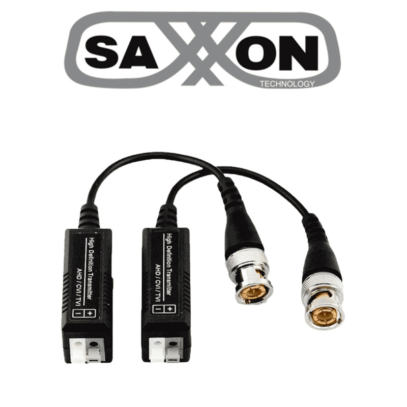 SAXXON SXCF200 - Par de Transceptores Pasivos 4 en 1 / 1080P hasta 250 Metros / 720P hasta 300 Metros / Soporta HDCVI / AHD / TVI / CBVS / Push para Fácil Conexión