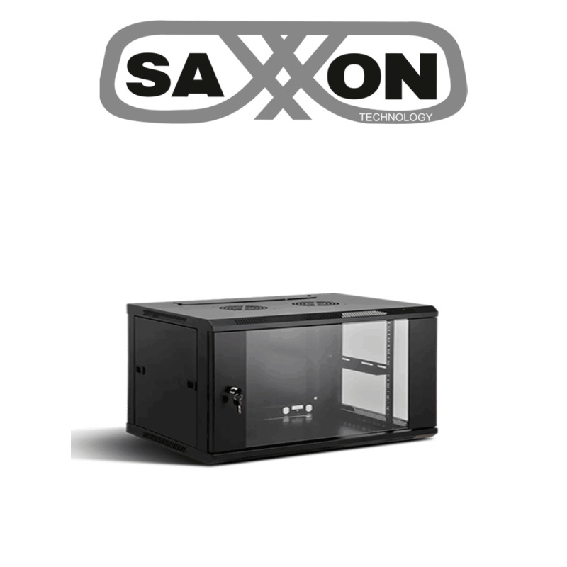 SAXXON SXR6U5406A - Gabinete de Pared Negro / 6UR / Fijo / Puerta de Vidrio Templado / Ancho 530 mm x profundidad 400 mm x alto 300 mm /