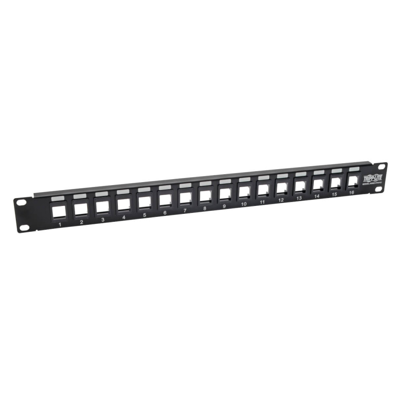 Tripp Lite N062-016-KJ Panel de Conexiones sin Blindaje RJ45 Keystone / Multimedia de 16 Puertos de 1U Para Instalación en Rack, Ethernet RJ45, USB, HDMI, Cat5e / 6
