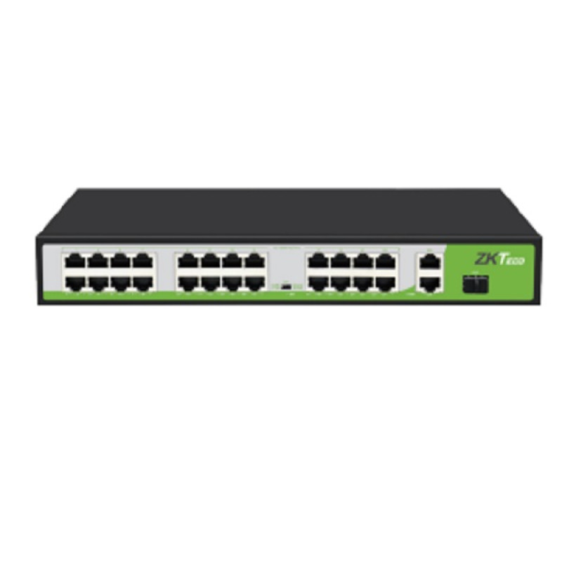 ZKTECO PE242300C - Switch de 24 Puertos Fast Ethernet PoE AF - AT / 2 Puertos RJ45 10/100/1000M + 1 Puerto SFP 1G / Soporta hasta 250 mts sobre UTP CAT 6 / Autoadaptación MDI - MDIX / Protección Contra Descargas