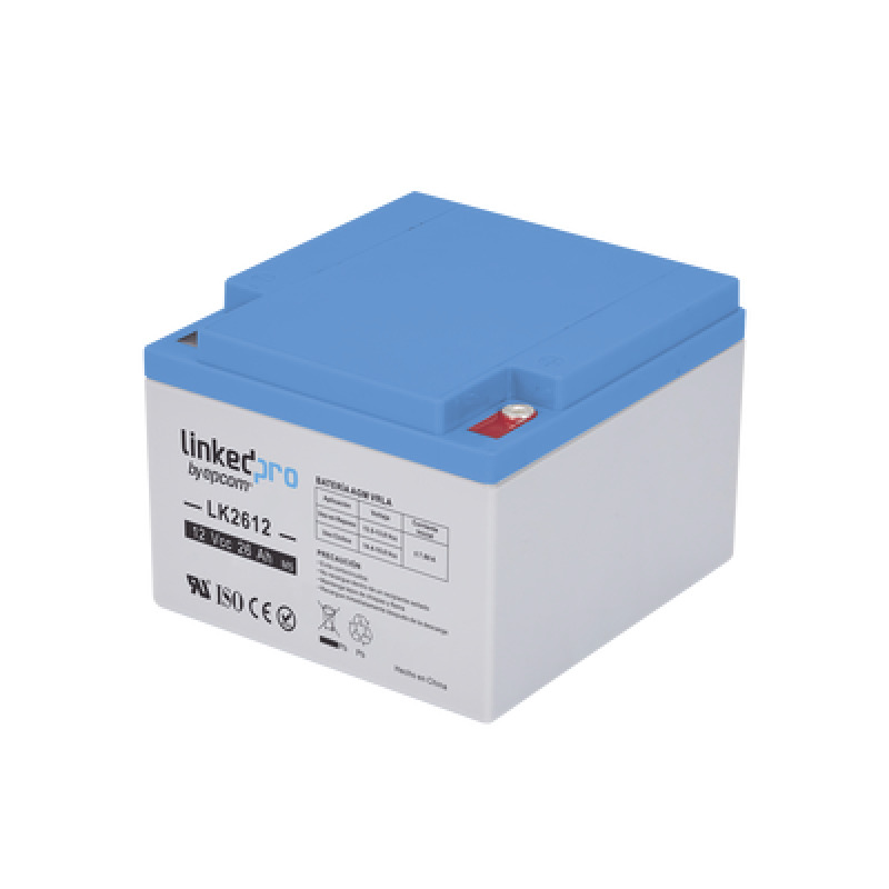 Batería 12 Vcc / 26 Ah / UL / Tecnología AGMVRLA / Vida útil promedio de 5 años /Para uso en equipo electrónico Alarmas de Intrusión / Incendio/ Control de acceso / Video Vigilancia / Terminales M5