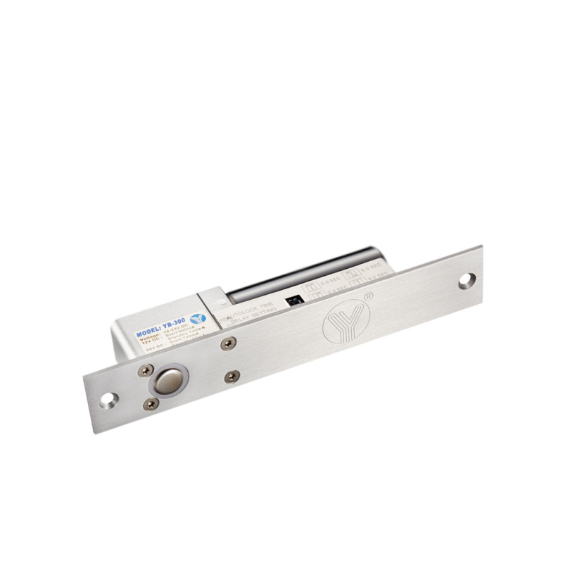 YLI YB300 - Cerradura Eléctrica de perno para Control de Acceso / Función NO / Voltaje 12 y 24 VDC / Retardo 3,6 y 9 segundos / Fail Secure / Compatible con controles de acceso / Compatible Soporte de fijación BBK600