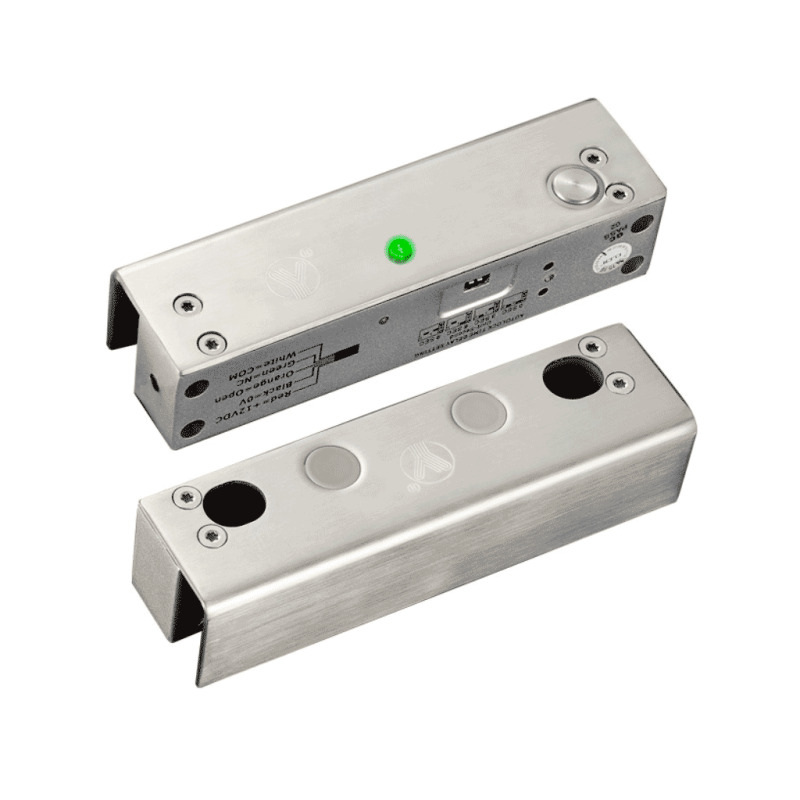 YLI YB500ULED - Cerradura Eléctrica de perno con led para Puerta de vidrio sin marco / 12 VDC / Retardo de Tiempo ajustable