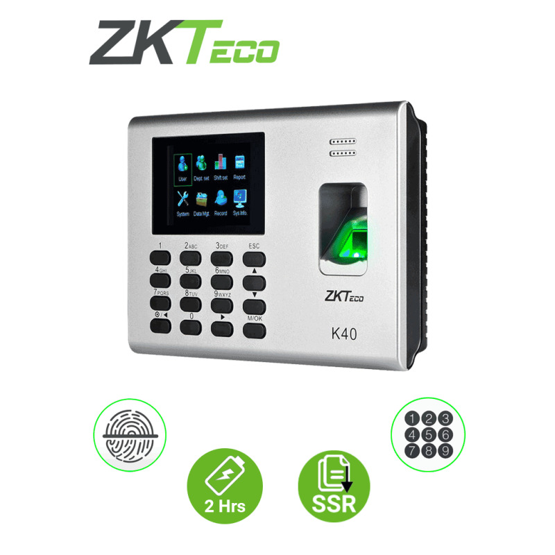 ZKTECO K40 - Control de Acceso y Asistencia Simple / 1000 Huellas / TCPIP / Descarga de  USB en Hoja de Cálculo / 2 Horas de Respaldo