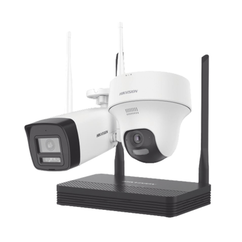 Kit IP Inalámbrico 2 Megapíxel / NVS 4 Canales / 1 Cámara Bala Exterior  1 Cámara Turret Interior con Lente 28 mm y Dual Light / Audio Bidireccional Micrófono y Bocina / Soporta Micro SD de 512 GB